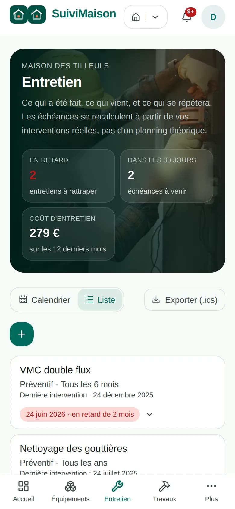 L'entretien sur téléphone : les échéances par urgence, les retards en rouge.